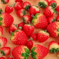 10pcs big and small 3d strawberry resin charms fruit pendant for diy fashion jewelry making bracelet necklace earring accessorie
