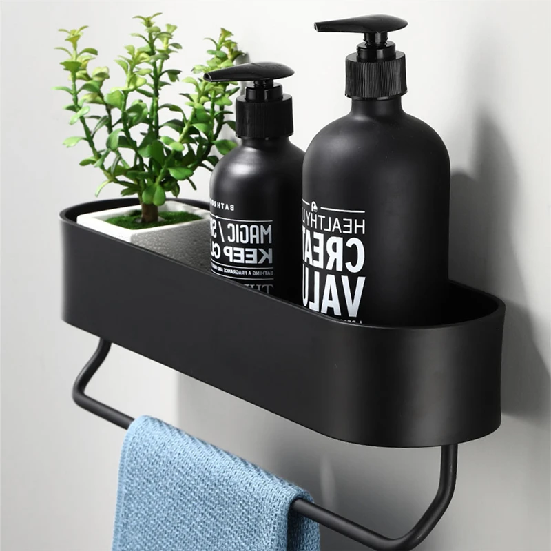 

Wall-mounted Bathroom Shelf Space Aluminum Black Kitchen Storage Rack Towel Drain Rack Household Multifunctional Shelf