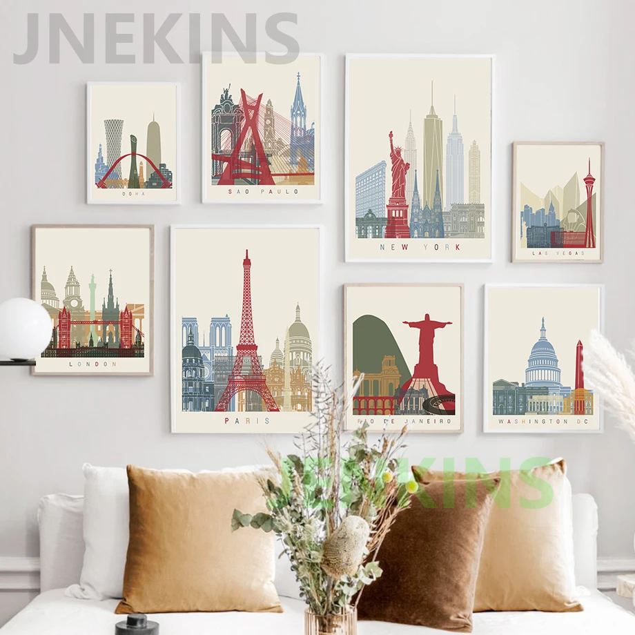 

London New York City Landmark Building Wall Art Canvas Painting Nordic Posters And Prints Wall Pictures For Living Room Decor