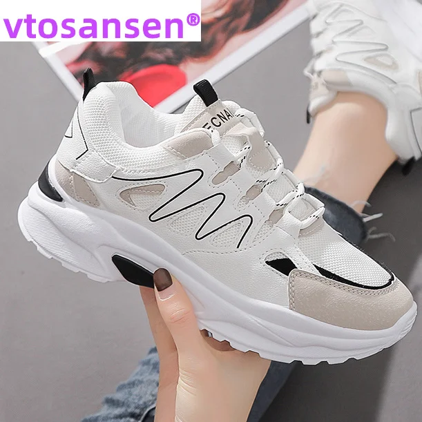 

Женские дышащие кроссовки для бега, легкие белые повседневные кроссовки на толстой подошве для девушек, 2021