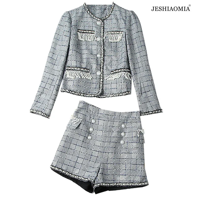 

Осенний однобортный пиджак и шорты JESHIAOMIA с бахромой и бисером, 2021