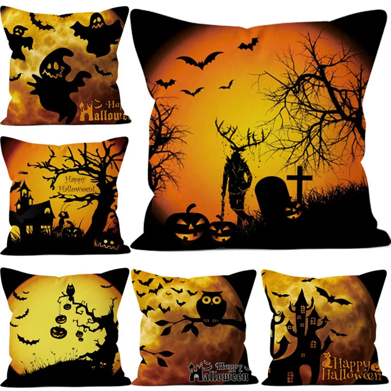 Хэллоуин ужас Тыква Подушка &quotДемон&quot крышка гостиной диван льняная