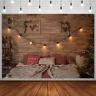 Фон с изображением рождественской елки с красной подушкой, колокольчиком, оленем светильник светильником, кроватью, рождественским фоном для фотосъемки, декор для фотостудии, реквизит для фотозоны