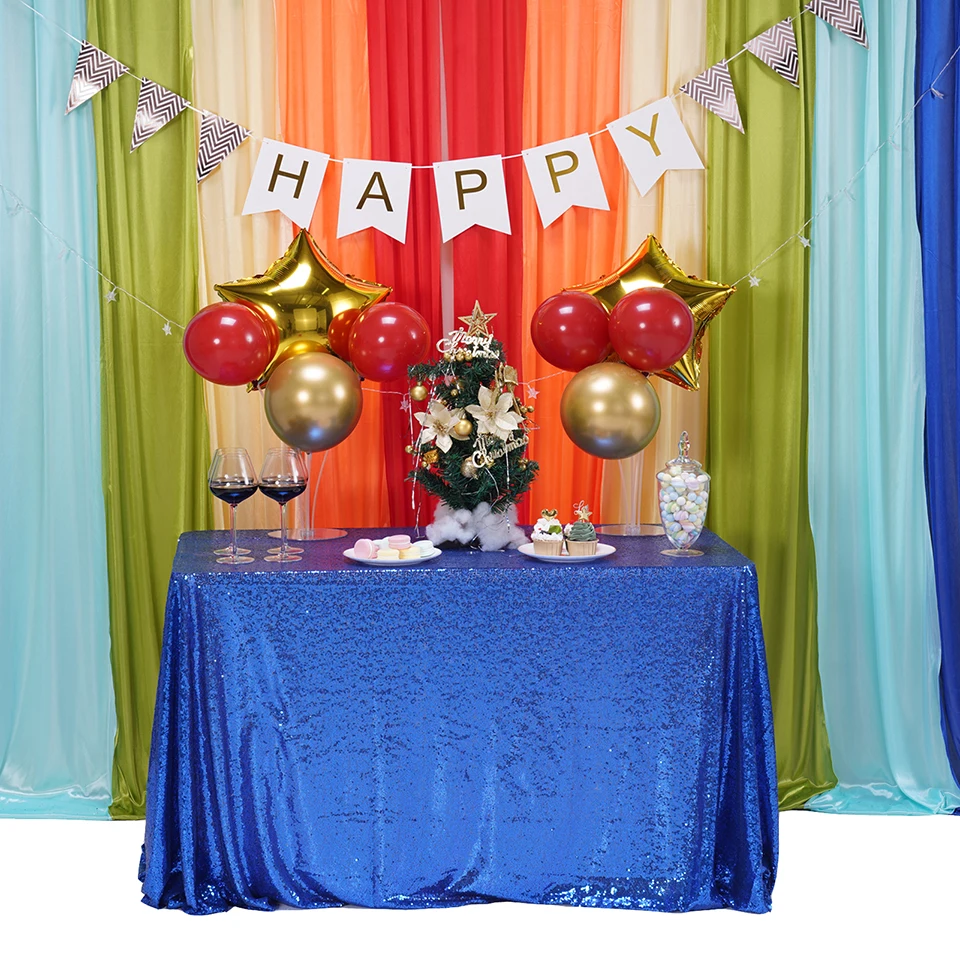 Темно синяя скатерть с блестками прямоугольная вышитая блестящая Скатерть для