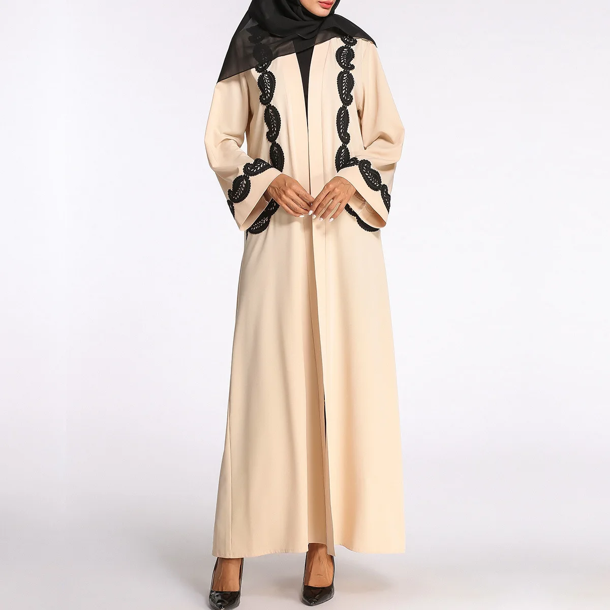 Мусульманский халат Рамадан ИД, кружевное кимоно с вышивкой, женское Открытое платье Ближнего Востока, музыкальный халат, молитвенная одеж...