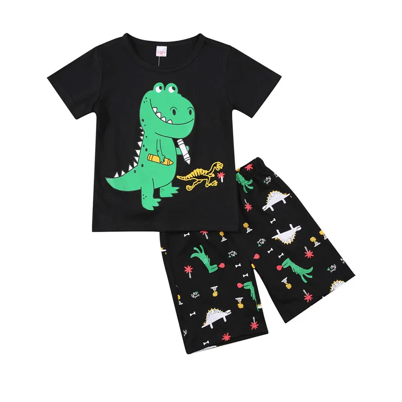 

Комплект из 2 предметов для малышей, летняя одежда, одежда для маленьких мальчиков футболка с короткими рукавами и принтом в виде динозавра ...