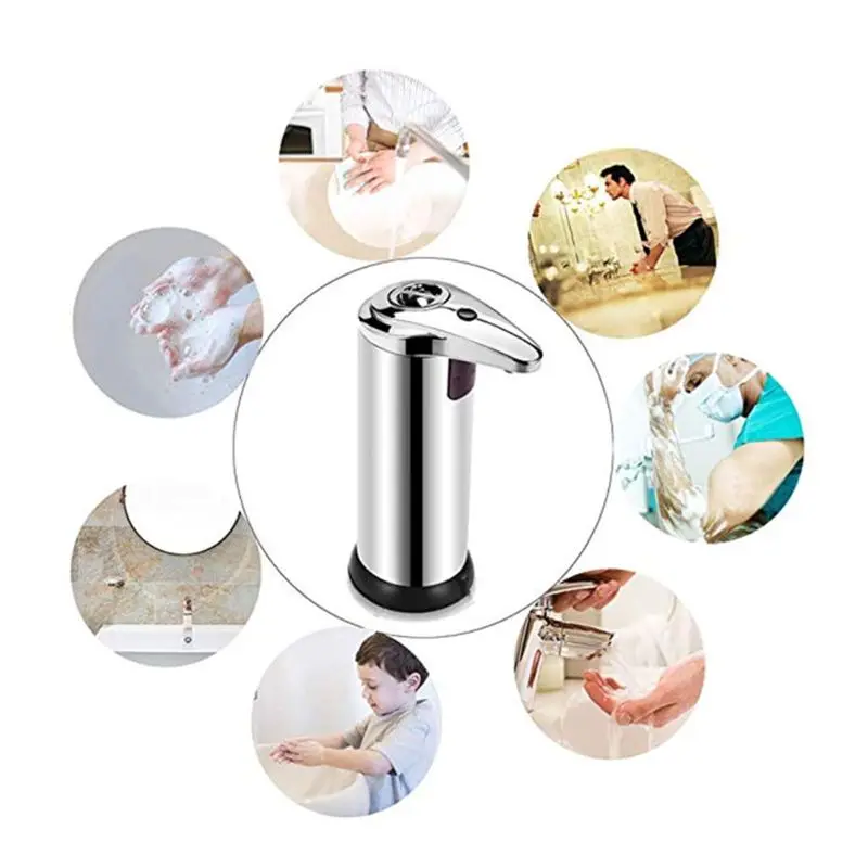 

250ML Automatic Liquid Soap Dispenser Kitchen Bathroom Touchless Stainless Steel Infrared Soap Dispensador with Smart Sensor