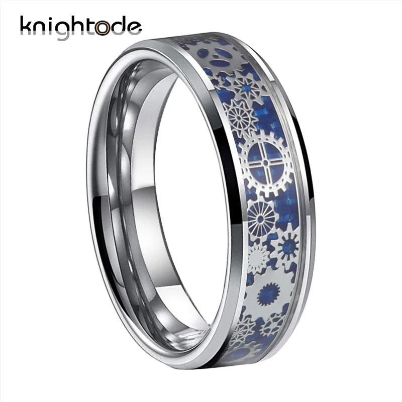 6mm Blue 8/6 мм Для мужчин Для женщин обручальное кольцо механического Шестерни колеса Вольфрам кольцо скошенными краями с красным фиолетовый, черный синий углеродного волокна инкрустация - Цвет основного камня: 6mm Blue