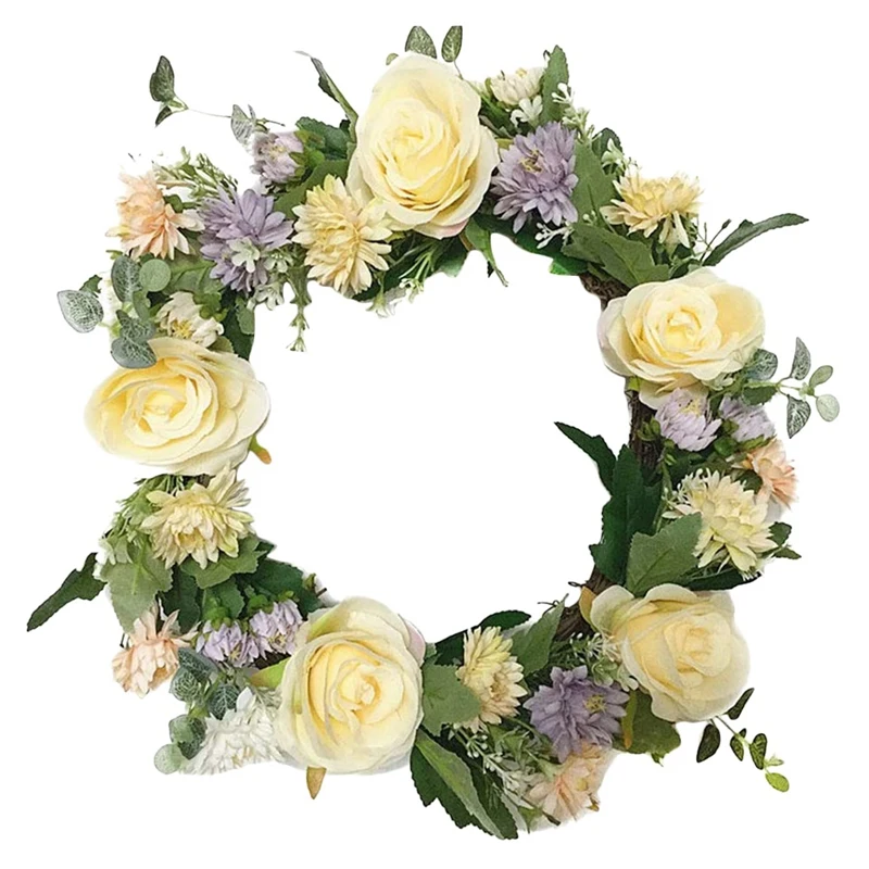 

Artificial Rose Flower Chrysanthemum Wreath Spring Wreath for Front Door Wedding Party Window Wall Farmhouse Home Decor