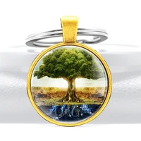 classic tree of the world glass cabochon metal pendant key chain fashion men women key ring accessories keychains gifts