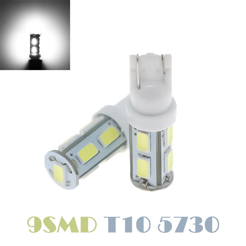 

100pcs/lot Car Led T10 9smd led 5730 5630 w5w led t10 9LED Side Wedge parking bulb canbus auto for lada car styling white