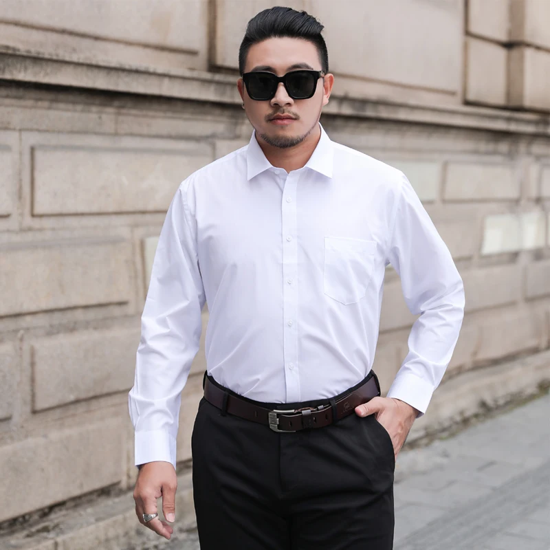 High Quality Long Sleeve Formal Shirts for Men Solid Color Dress Clothing 6XL 7XL 8XL Plus Size White Button Up Business Blouses