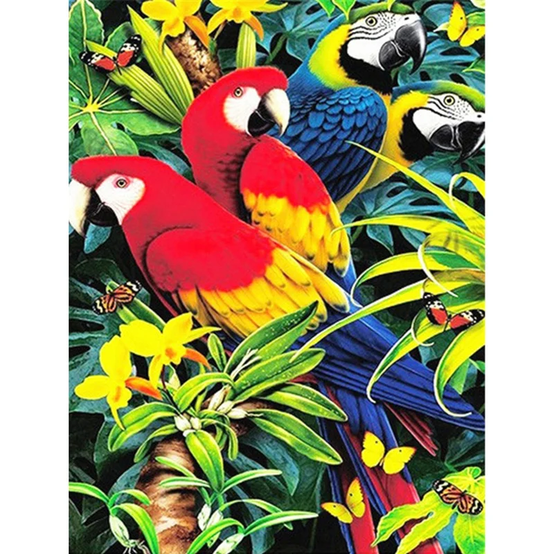Алмазная вышивка с изображением попугая бабочки круглые камни животные алмазная