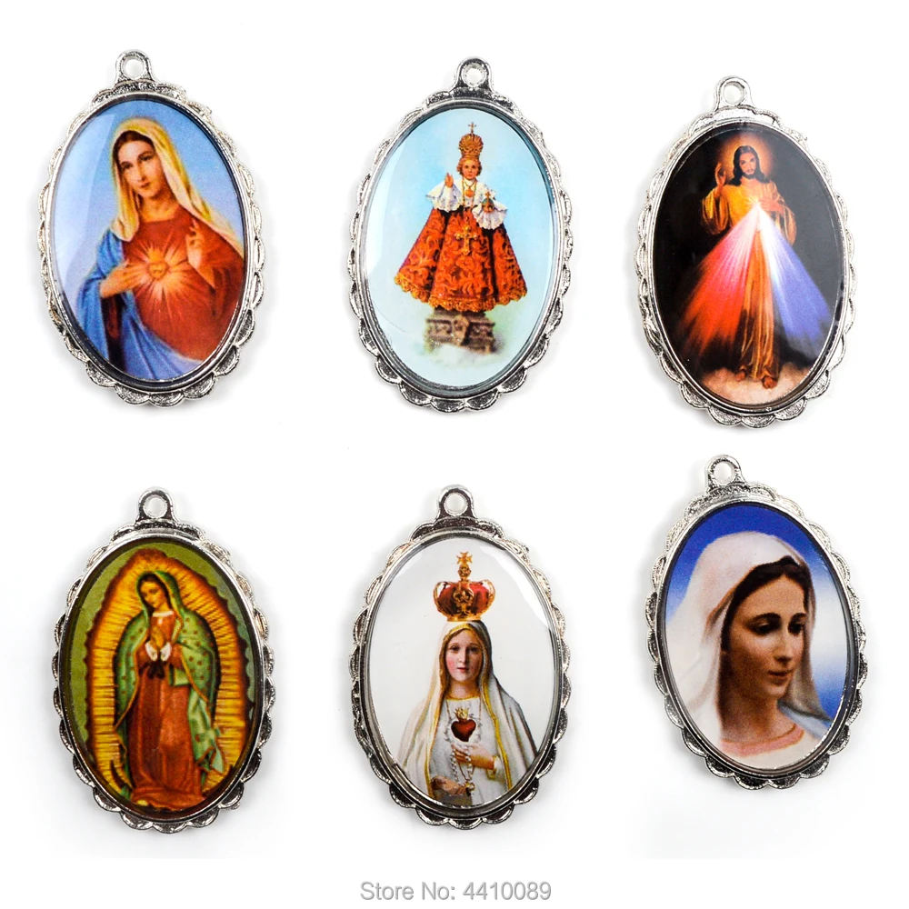 Большие Католические медали с одной стороны цветное фото другой Сплав