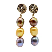 vintage pearl earrings multicolor natural pearl gold earrings baroque long earrings irregular pearls stud earrings for women