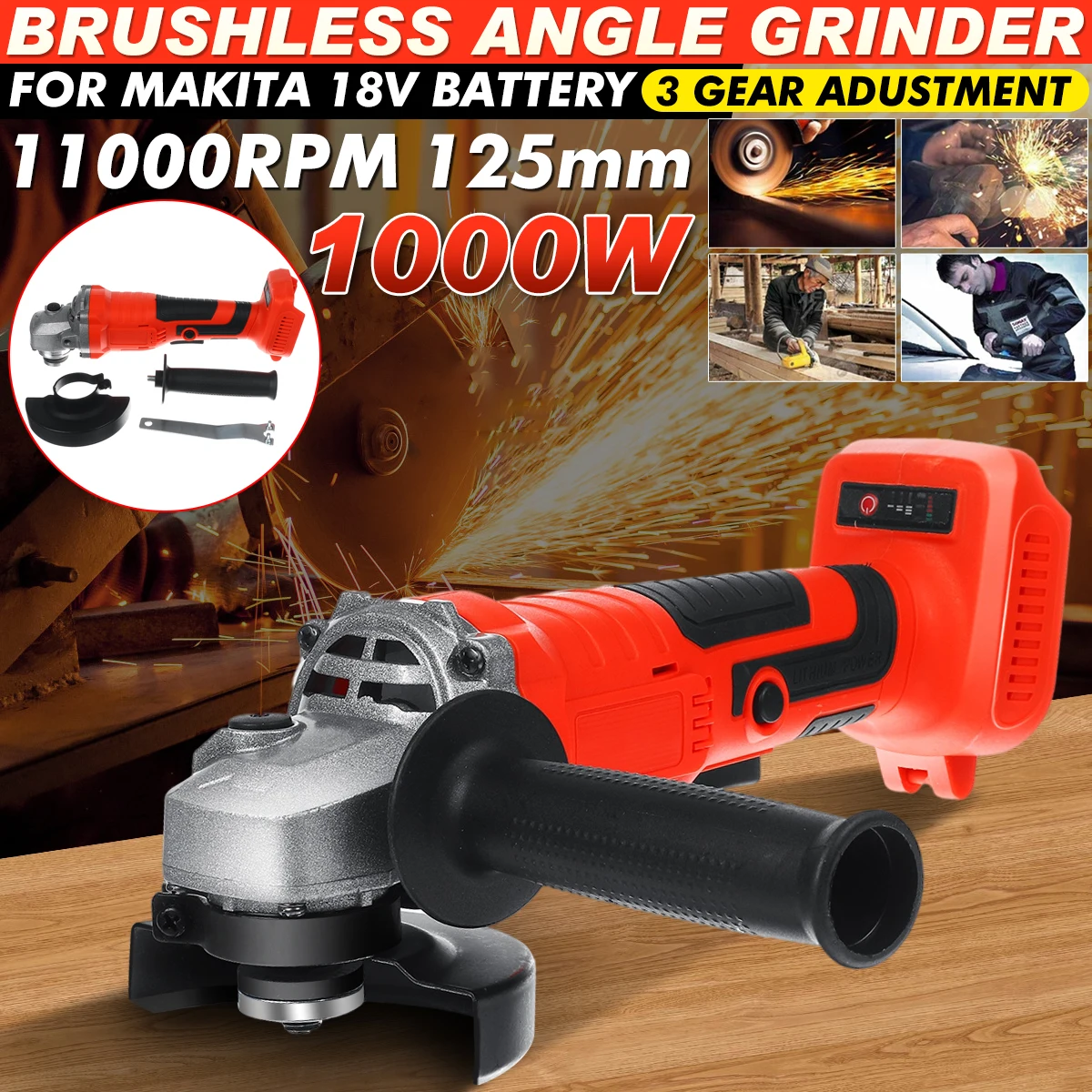 Беспроводная ударная угловая шлифовальная машина Drillpro 18 в 1000 Вт 125 мм
