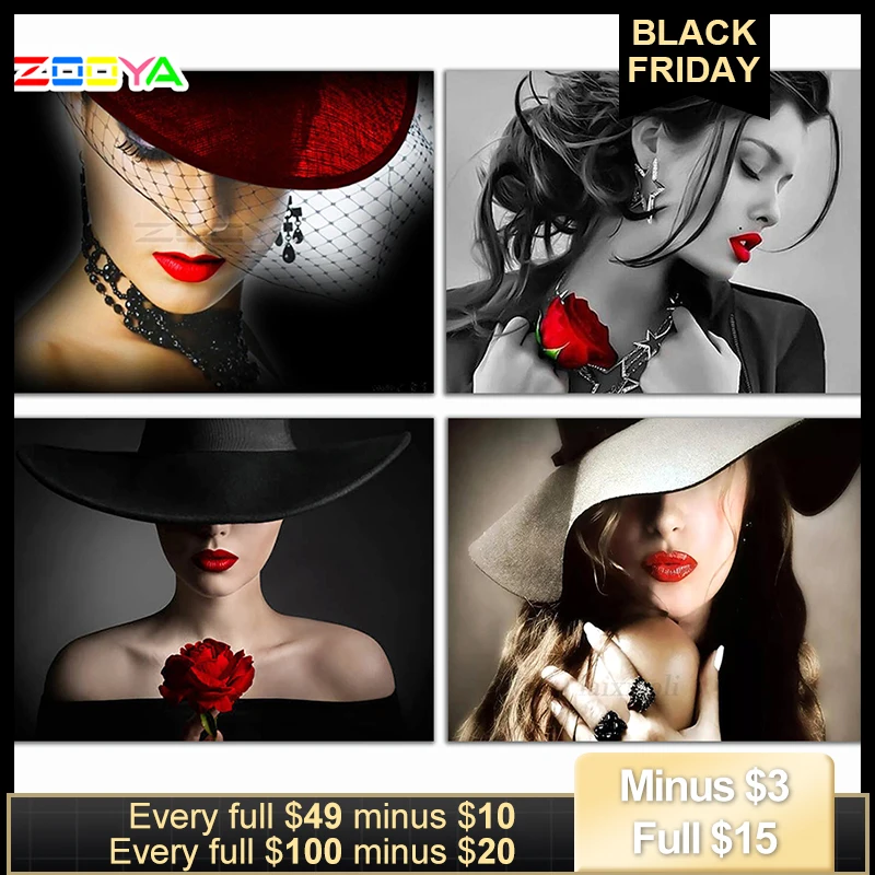 ZOOYA DIY Алмазная вышивка, портрет красивой женщины красная шляпа и красные губы алмазная живопись вышивка крестиком полная Мозаика Украшение BK441