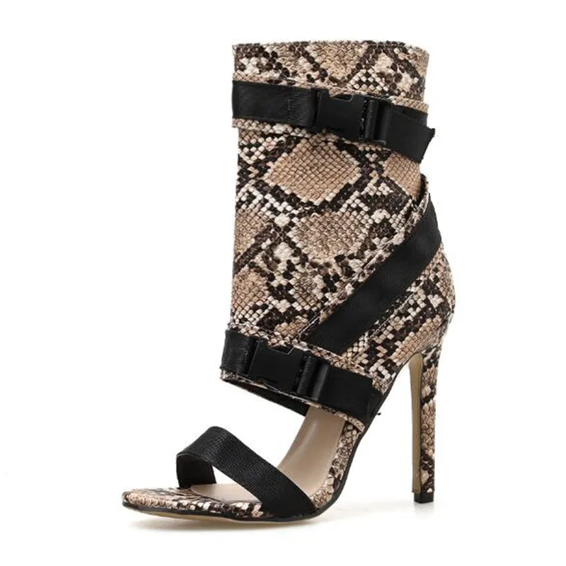 Женские ботильоны на молнии с открытым носком высоком каблуке в римском стиле