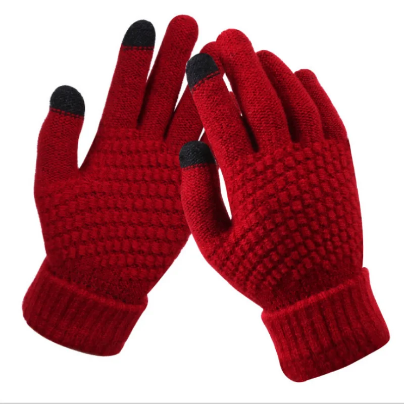 

Thicken Warm Cotton Wool Knitted Full Finger Mittens Boys Student Cute Soft High Quality Glove