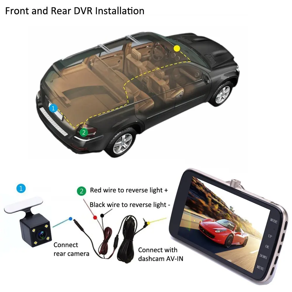 Podofo 4 0 &quotNovatek Автомобильная камера с двумя объективами Dach Cam DVR видеорегистратор