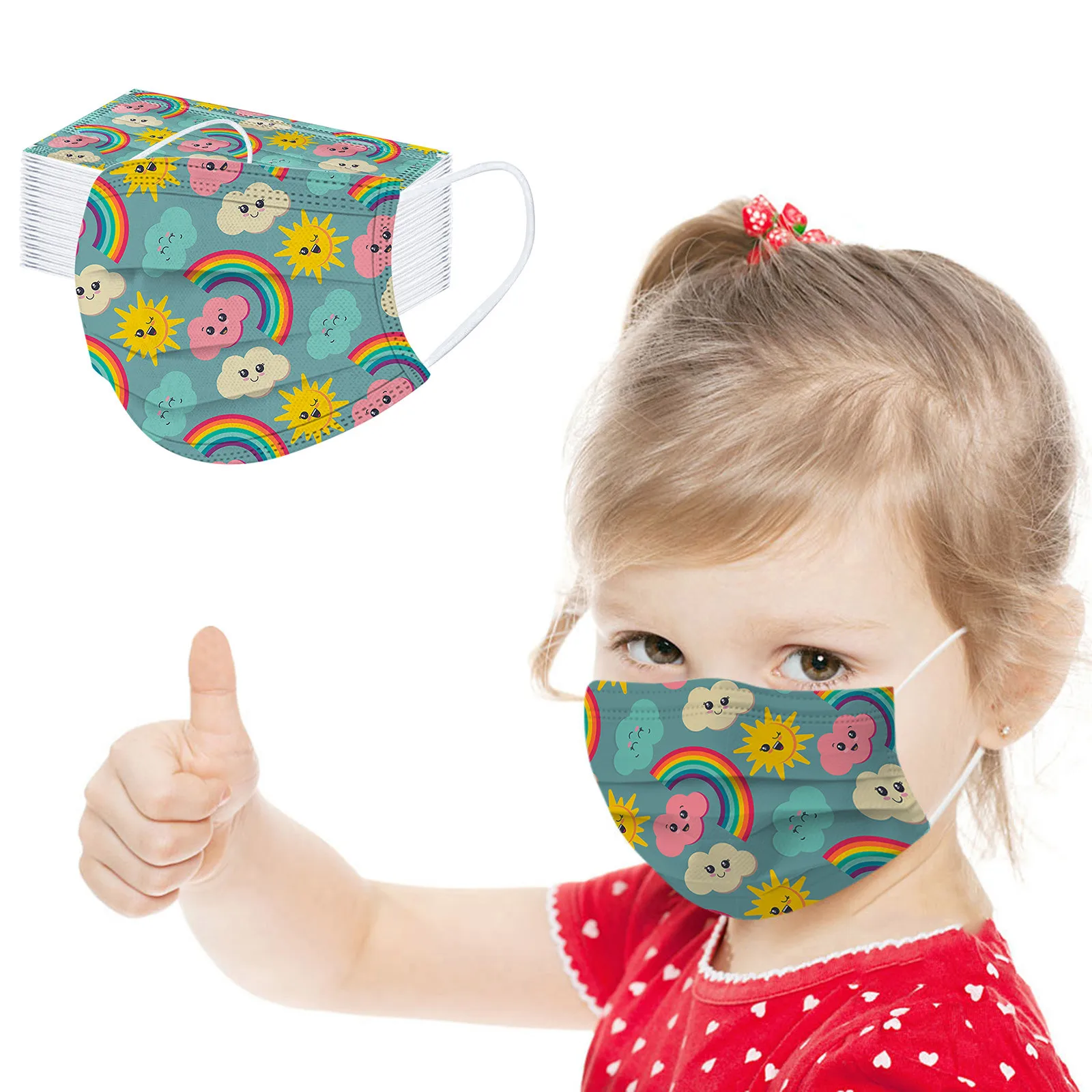 

50PCS Children's Mask NEW Fashion Print Disposable Non-Woven Face Industrial 3Ply Ear Loop Easy To Wear Freeship