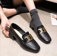 zapatos mujer shoes for women 2021 luxury shoes loafers womens metal buckle square toe small leather shoes
