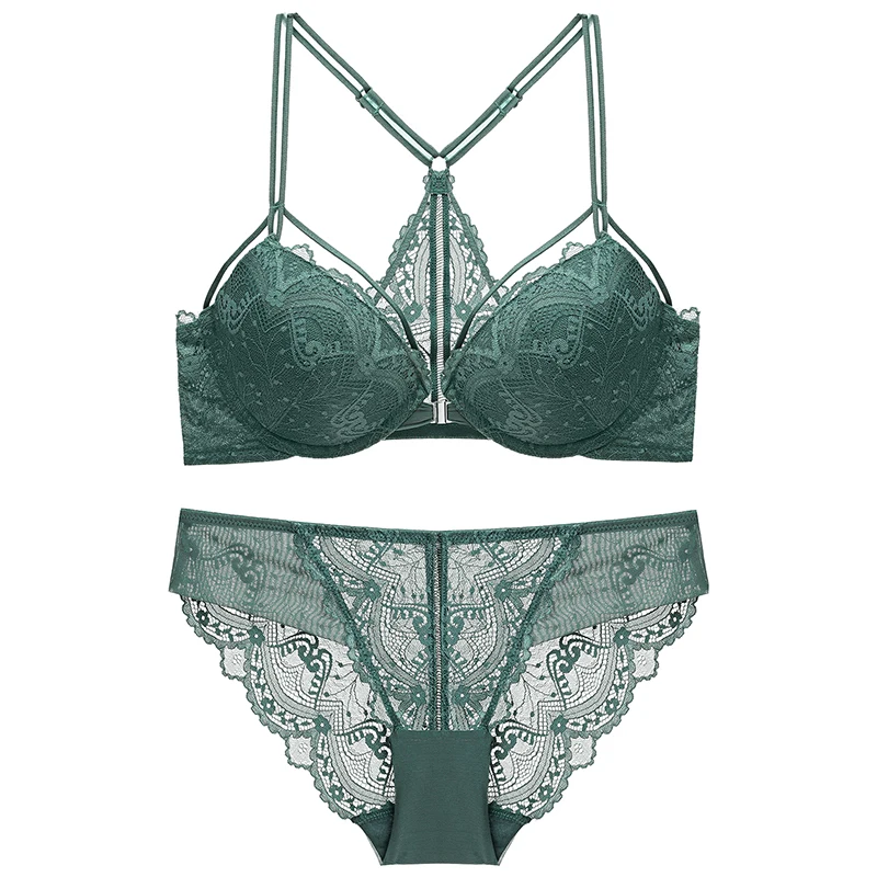 

Lingerie Set For Women Front Closure Strappy Cup Padded Underwire Bra Set For Open Back Women's Underwear For Summer
