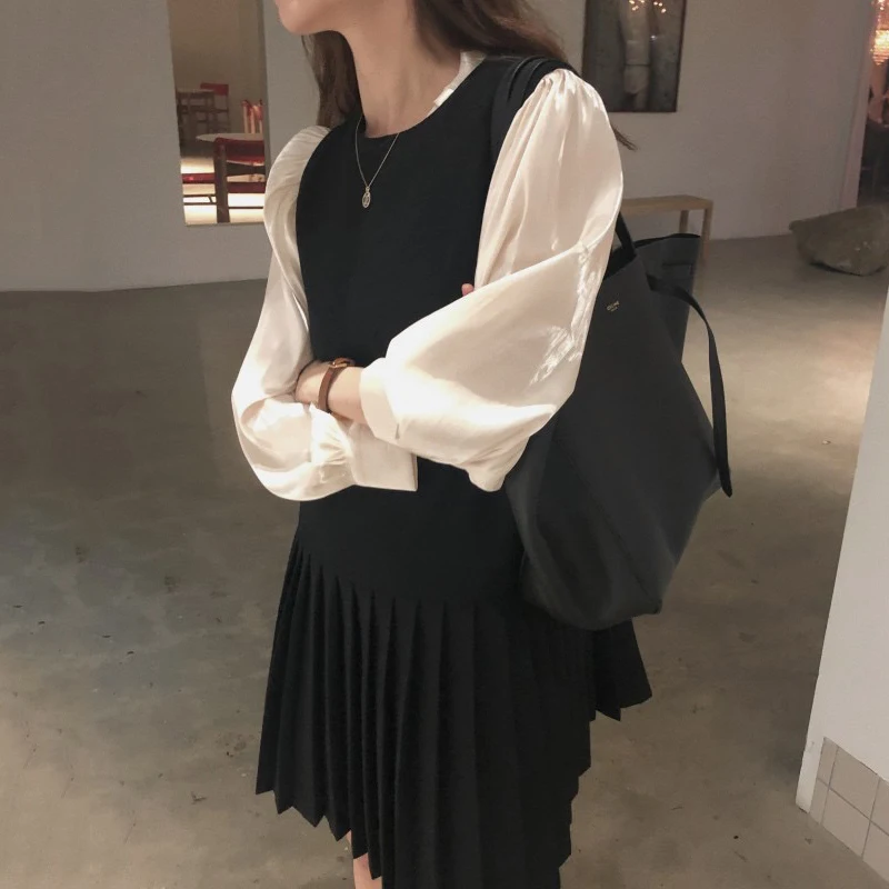 Осенняя блестящая прозрачная рубашка в стиле ретро с круглым вырезом и длинными