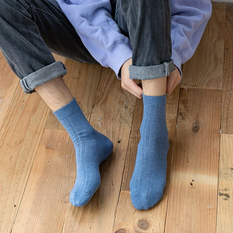 Носки мужские хлопковые впитывающие пот дышащие средней длины однотонные 5