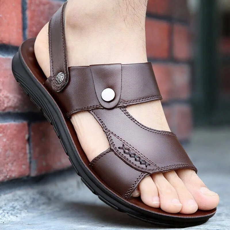 Men Leather Sandals Summer Classic Men Shoes Slippers Soft Sandals Men Roman Comfortable Outdoor Walking Footwear