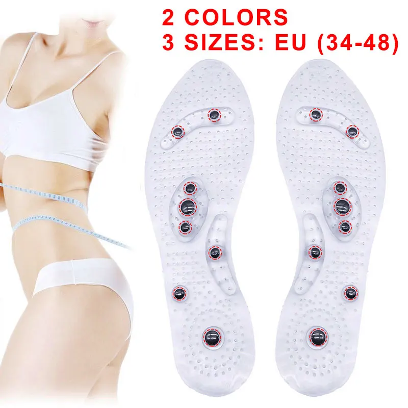 

Unisex Magnetic Massage Insoles Foot Acupressure Shoe Pads Therapy Slimming Insoles for Weight Loss Transparent