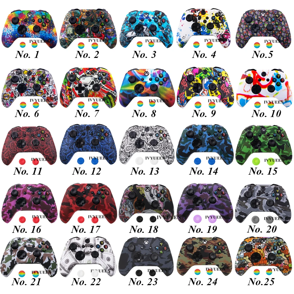 Силиконовый защитный чехол IVYUEEN для геймпада XBox One X S камуфляжный с колпачками