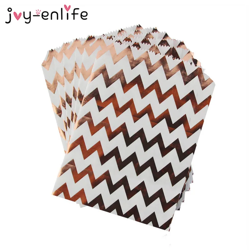 10 шт. подарочные пакеты из розового золота в полоску с шевроном горошек конфетный