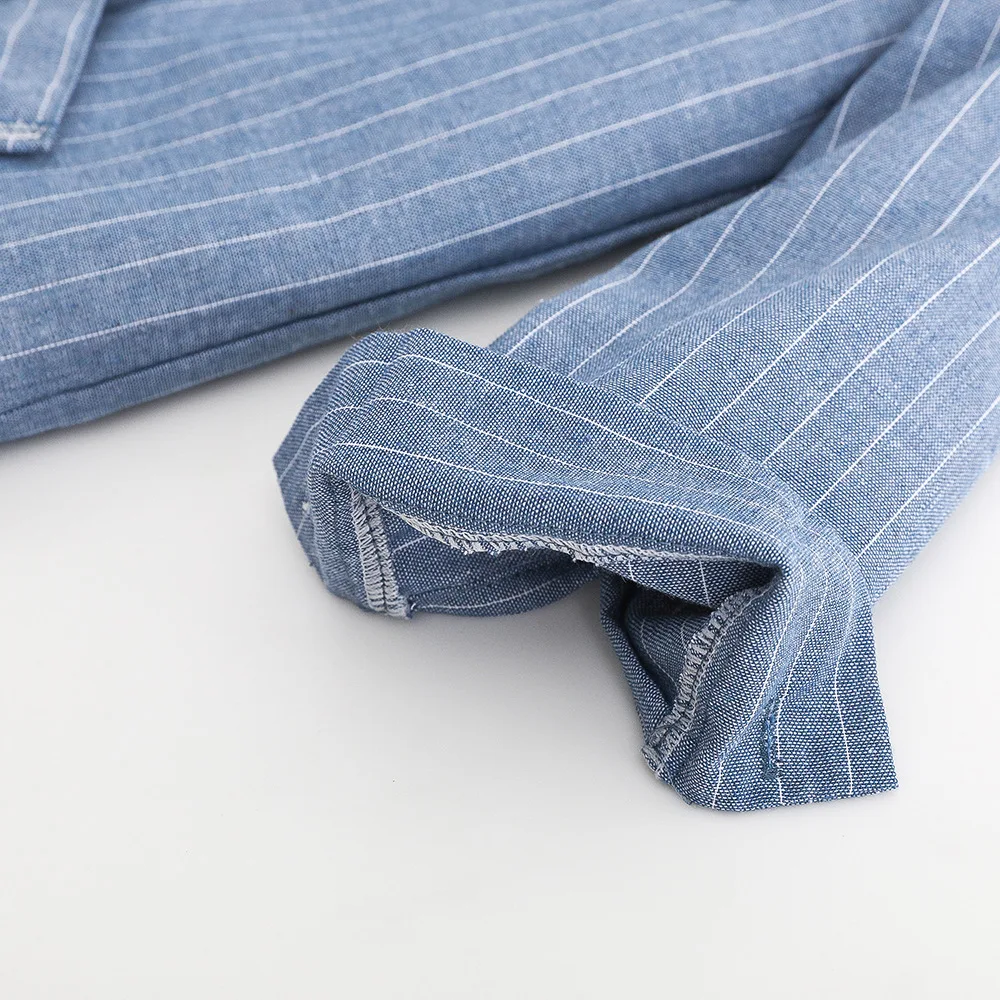 Осень 2019 100% хлопок длинный рукав отложной воротник Синий Полосатый плед Детская