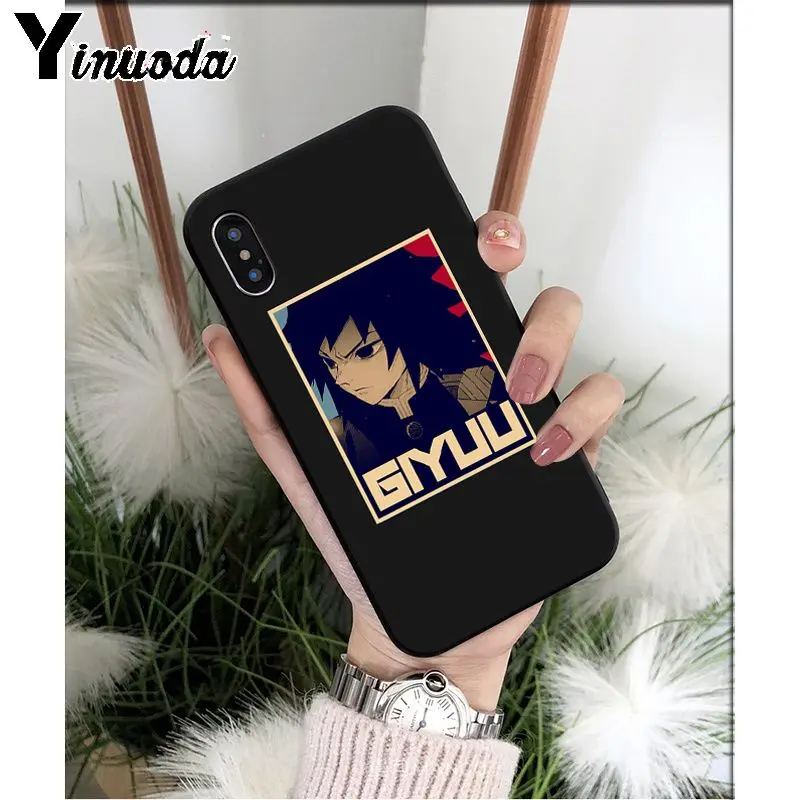 Yinuoda аниме Demon Slayer Kimetsu no Yaiba TPU мягкий черный чехол для телефона Apple iPhone 8 7 6 6S Plus X XS MAX 5 5S SE XR - Цвет: A2