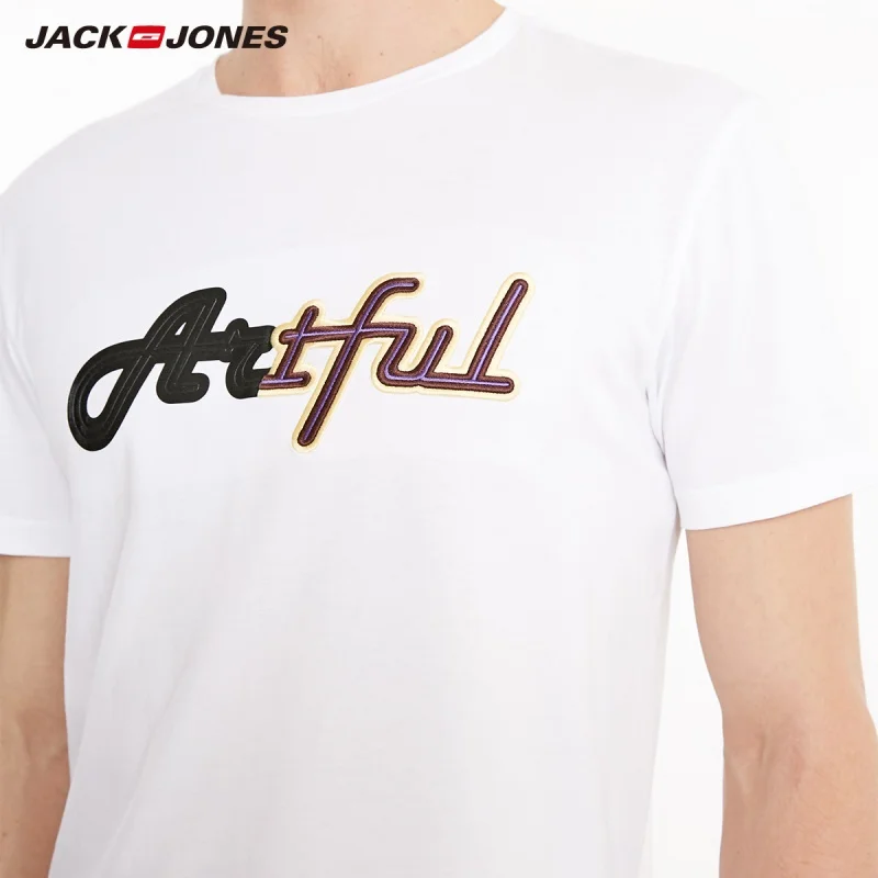 Мужская футболка JackJones 100% хлопок с буквенным принтом вышивкой прямой крой