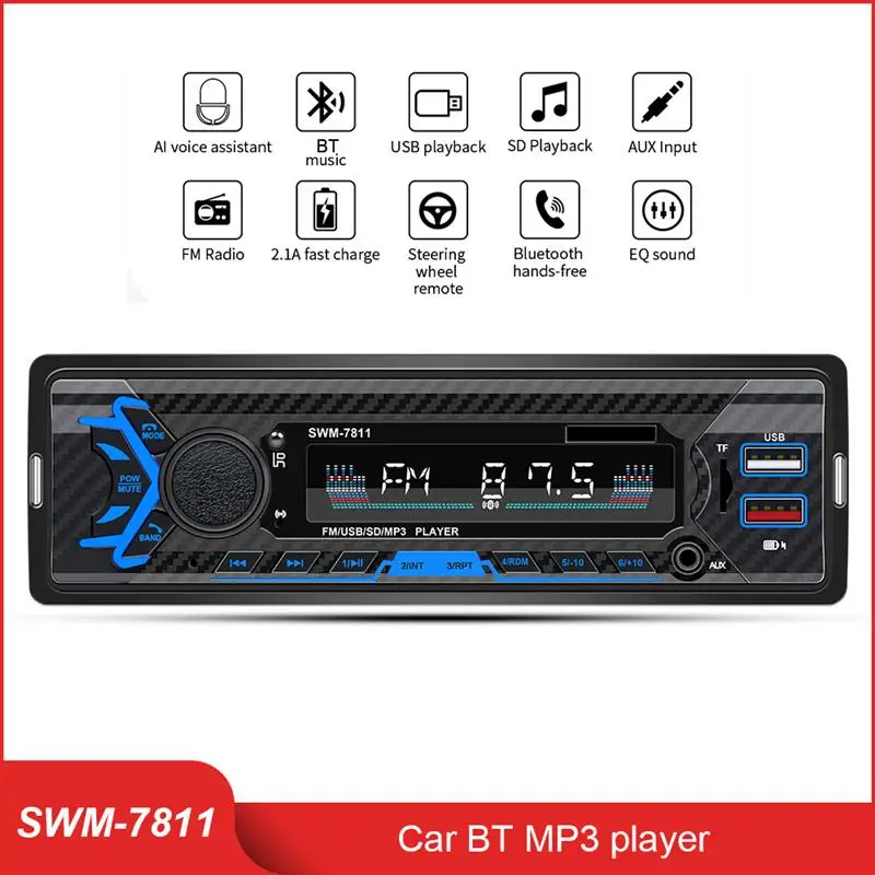 

SWM-7812 Car Radio Stereo Player BT5.0 Car MP3 Player 60W FM Radio Stereo Audio Music USB/SD Voice Control With 4 Way RCA Output