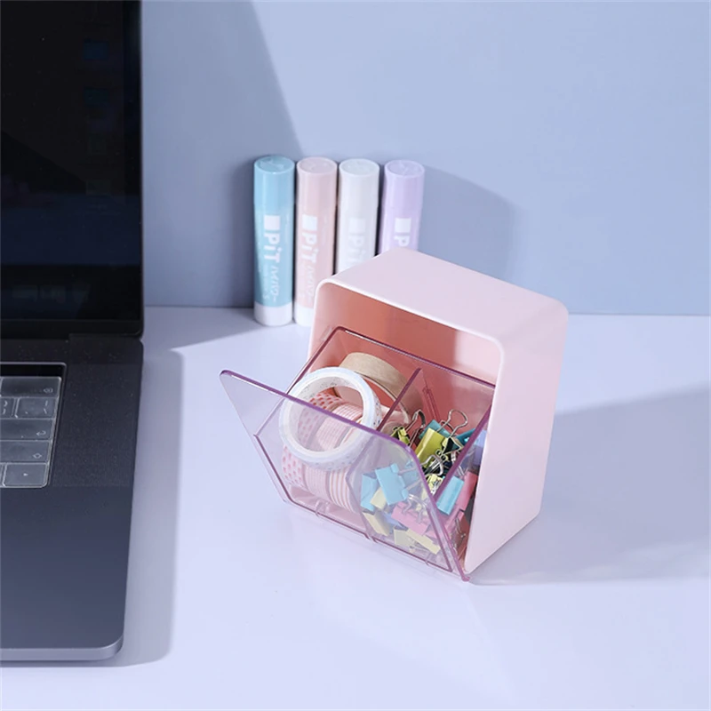 

Creative Desktop Partition Double Layer Storage Box Cotton Swab Cosmetic Cotton Transparent Belt Cover Dust-proof Storage Box