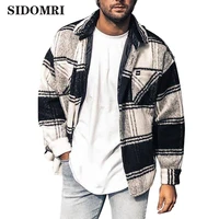 vintage long sleeve plaid jackets for men spring fashion turn down collar button coats casual plus size male streetwear