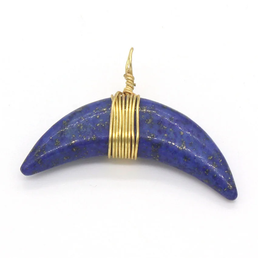 

FYSL Light Yellow Gold Colors Wire Wrap Horn Shape Many Style Quartz Stone Pendant Charm Jewelry