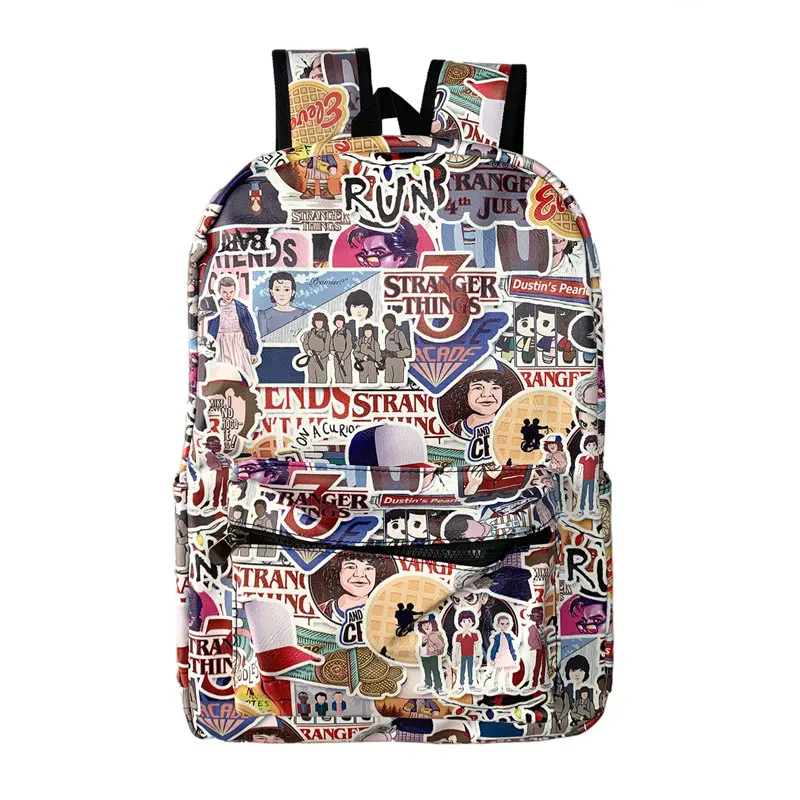 

Cute Horror Stranger Backpack School Bag Bookbag PU Leather with Laptop Knapsack Bag Travel Fashion Zipper Cosplay Bags