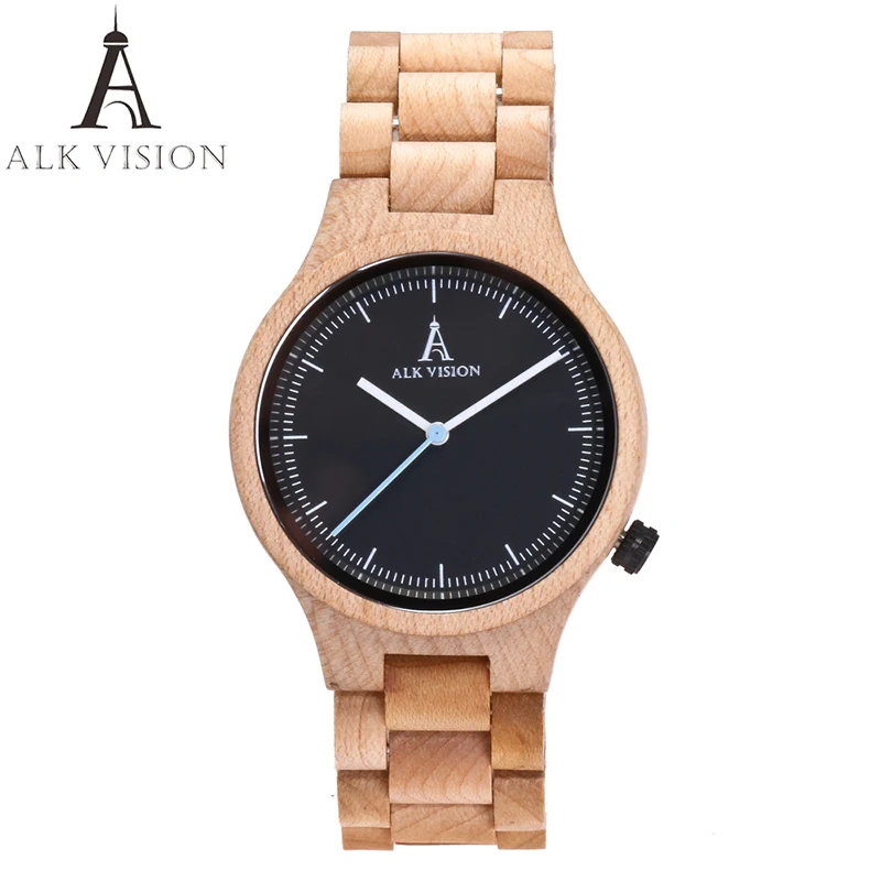 ALK Vision Wood watch male female couple watches maple wooden wrist watch for men women ladies Lovers Watch casual white colock