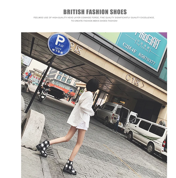 Winter Luxury Designer Patchwork Plaid Boots British Style Women Thick Heels Martin Boots Chic Plus Velvet Ladies Lace Up Shoes