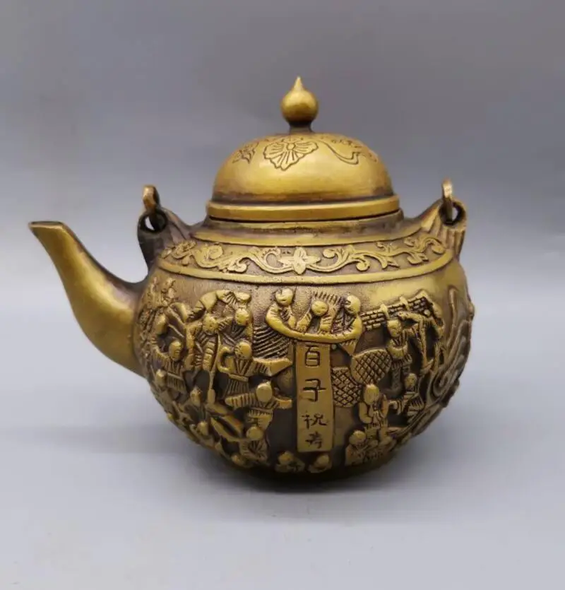 Китай (материк) Латунь многих детей чайник с узором ремесла статуя
