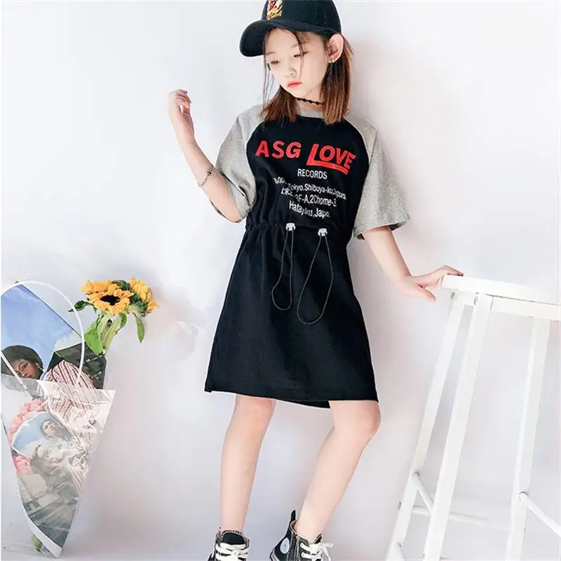 Платье для девочек однотонное хлопковое повседневное стильное платье летняя