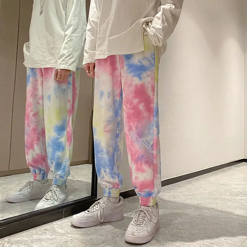 

Хлопковые брюки с принтом на завязках, мужские Модные повседневные брюки в стиле ретро, Мужская Уличная одежда, корейские свободные прямые ...