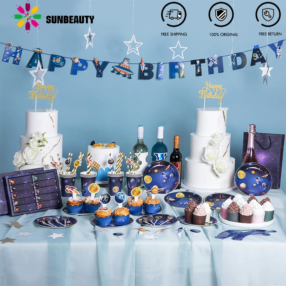 Вне космовечерние декоративная соломинка торта баннер чашка тарелка астронавт