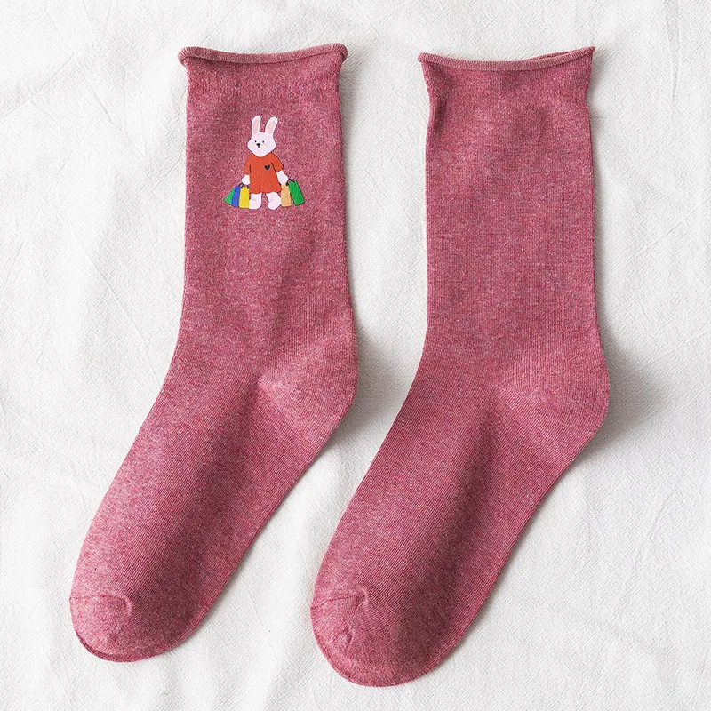 CARTELO New Solid Color Cartoon Pattern Women Socks Fashion Cute Sport Breathable Cotton Stockings Носки женские Meias Femininas