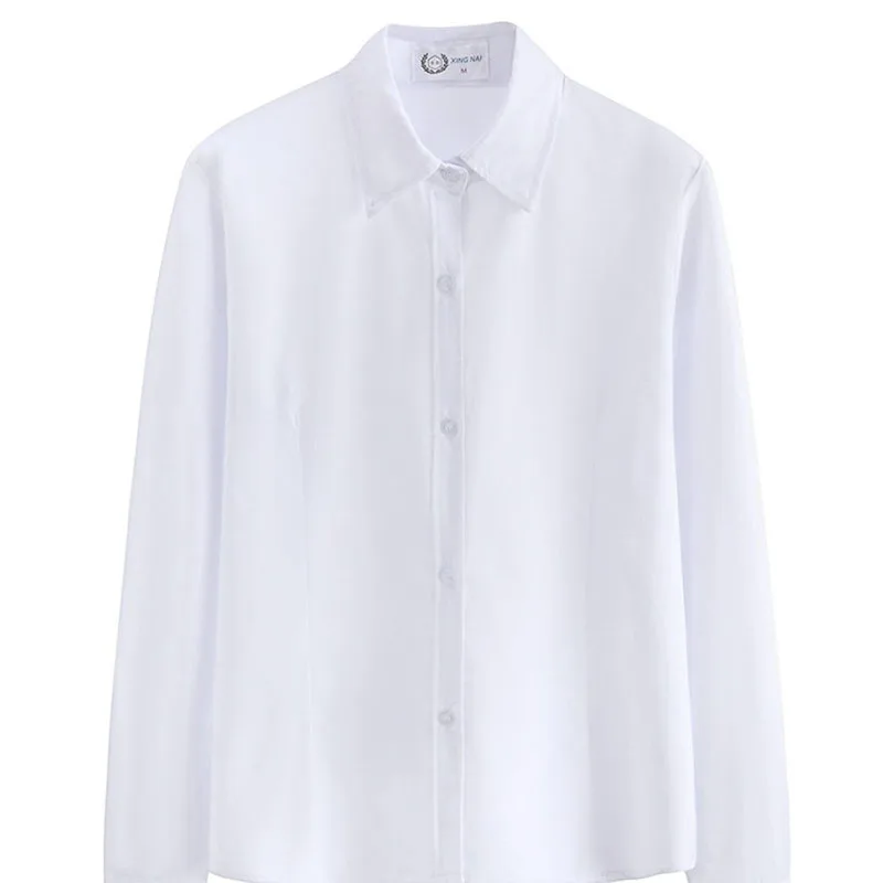 Женская офисная блузка с длинным рукавом однотонная белая рубашка большого