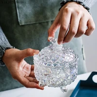 creative crystal glass candy jar with lid exquisite jewelry box desktop decoration sugar snack storage jar home decoration gift